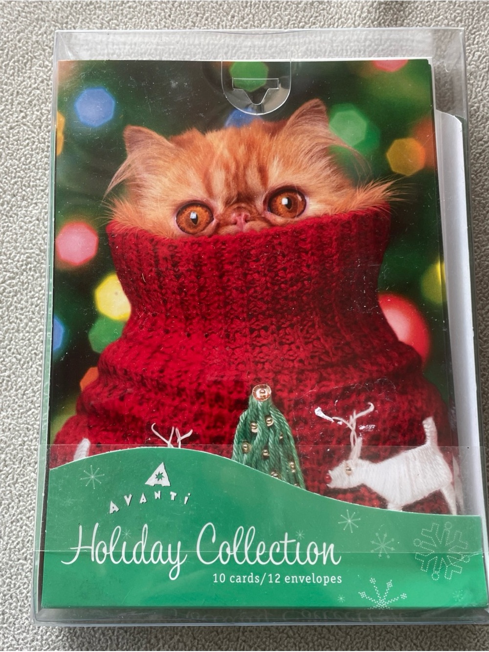 Avanti Holiday Collection Christmas Greeting Cards - Red Cat Sweater (10 Cards)